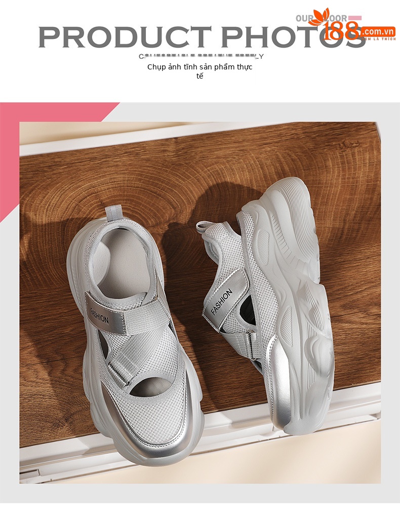 Giày sneaker chunky đế dày thoáng khí mùa hè, dây Velcro tiện lợi — 2006 màu đen, 2006 màu bạc chi tiết 9