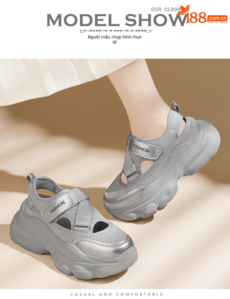 Giày sneaker chunky đế dày thoáng khí mùa hè, dây Velcro tiện lợi — 2006 màu đen, 2006 màu bạc chi tiết 10