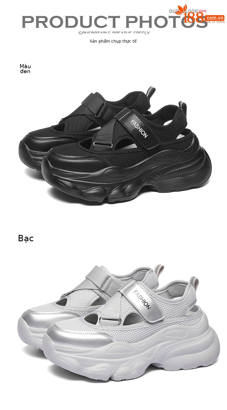 Giày sneaker chunky đế dày thoáng khí mùa hè, dây Velcro tiện lợi — 2006 màu đen, 2006 màu bạc chi tiết 14