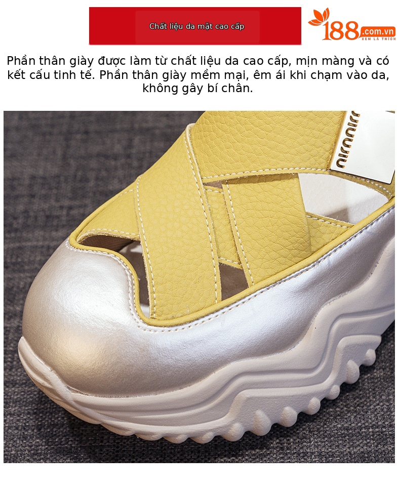 Giày sandal bít mũi khoét lỗ nữ đế dày thời trang thoáng khí — M2609 màu xám, M2609 màu mơ, M2609 màu vàng chi tiết 7