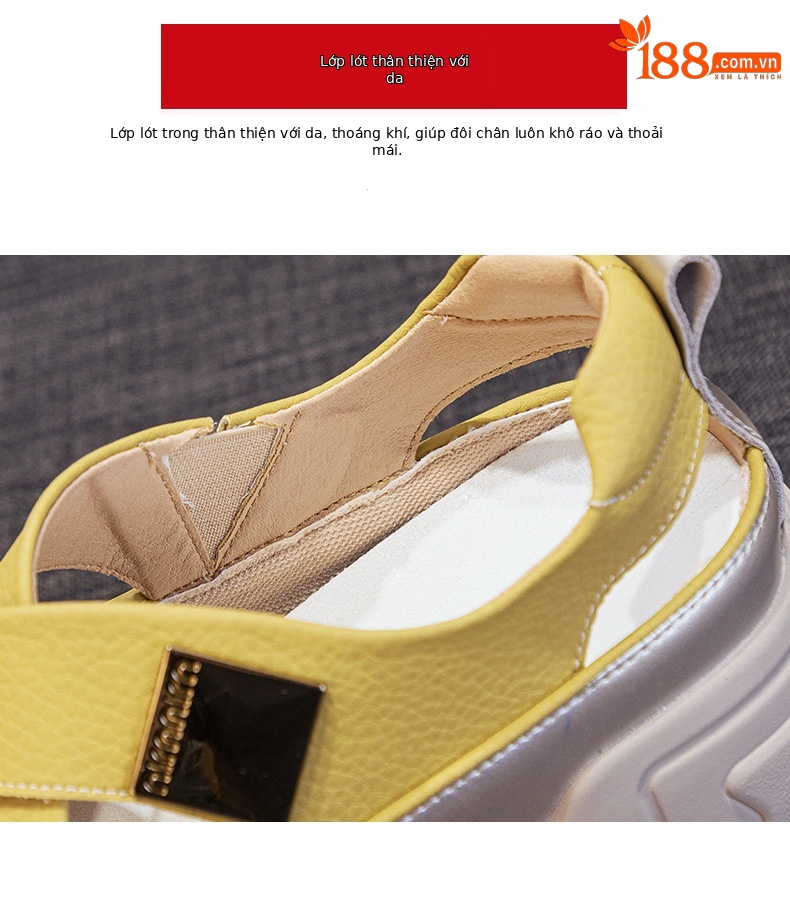 Giày sandal bít mũi khoét lỗ nữ đế dày thời trang thoáng khí — M2609 màu xám, M2609 màu mơ, M2609 màu vàng chi tiết 8