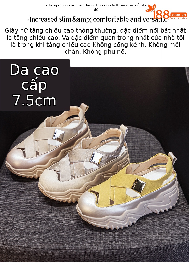 Giày sandal bít mũi khoét lỗ nữ đế dày thời trang thoáng khí — M2609 màu xám, M2609 màu mơ, M2609 màu vàng chi tiết 2