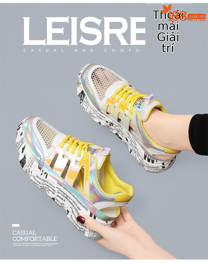 Giày sneaker nữ lưới thoáng khí đế dày phong cách retro mùa hè 2024 — JST 11215 cao gót kaki 6cm, JST 11221 trắng xanh, LJ 58123 be xám gót cao 5cm, LJ 58121 cao gót màu be 5cm chi tiết 2