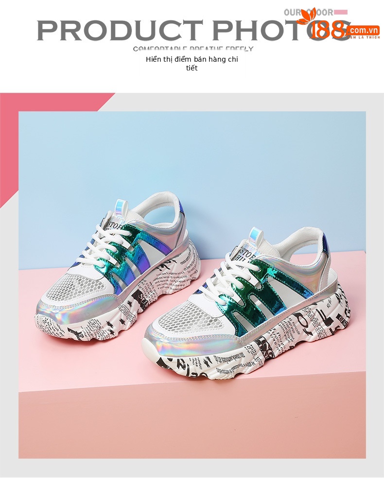 Giày sneaker nữ lưới thoáng khí đế dày phong cách retro mùa hè 2024 — JST 11215 cao gót kaki 6cm, JST 11221 trắng xanh, LJ 58123 be xám gót cao 5cm, LJ 58121 cao gót màu be 5cm chi tiết 3