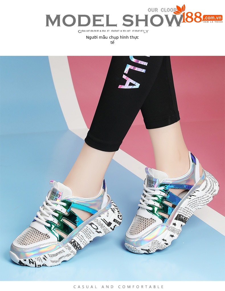 Giày sneaker nữ lưới thoáng khí đế dày phong cách retro mùa hè 2024 — JST 11215 cao gót kaki 6cm, JST 11221 trắng xanh, LJ 58123 be xám gót cao 5cm, LJ 58121 cao gót màu be 5cm chi tiết 4