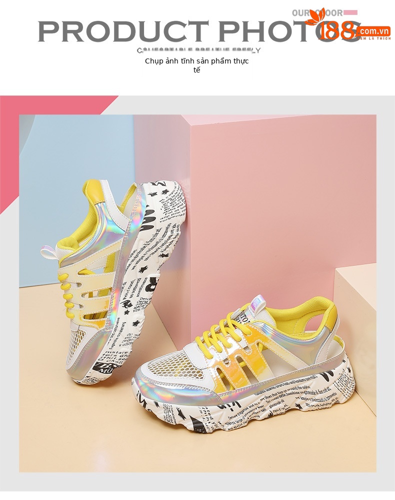 Giày sneaker nữ lưới thoáng khí đế dày phong cách retro mùa hè 2024 — JST 11215 cao gót kaki 6cm, JST 11221 trắng xanh, LJ 58123 be xám gót cao 5cm, LJ 58121 cao gót màu be 5cm chi tiết 9