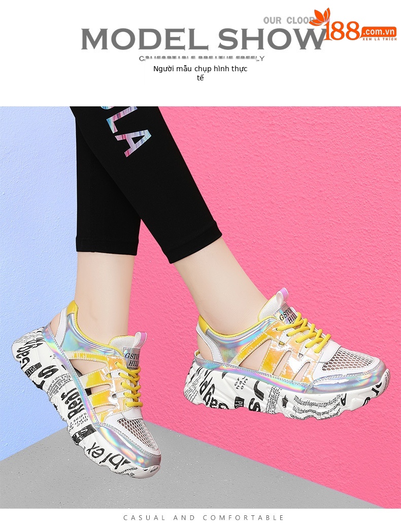 Giày sneaker nữ lưới thoáng khí đế dày phong cách retro mùa hè 2024 — JST 11215 cao gót kaki 6cm, JST 11221 trắng xanh, LJ 58123 be xám gót cao 5cm, LJ 58121 cao gót màu be 5cm chi tiết 10
