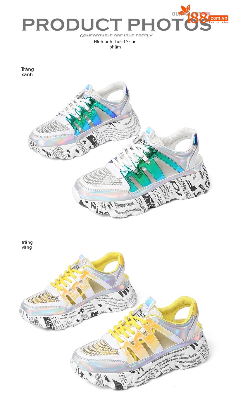 Giày sneaker nữ lưới thoáng khí đế dày phong cách retro mùa hè 2024 — JST 11215 cao gót kaki 6cm, JST 11221 trắng xanh, LJ 58123 be xám gót cao 5cm, LJ 58121 cao gót màu be 5cm chi tiết 15