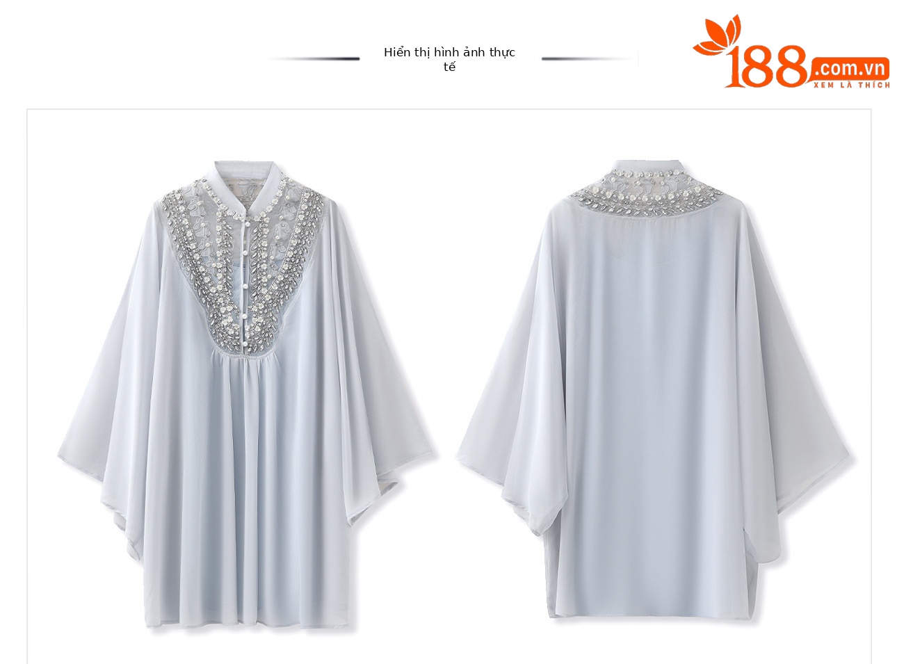 Đầm maxi tay cánh dơi đính hạt cườm phong cách tiểu thư mùa hè — Màu xanh lam nhạt chi tiết 2