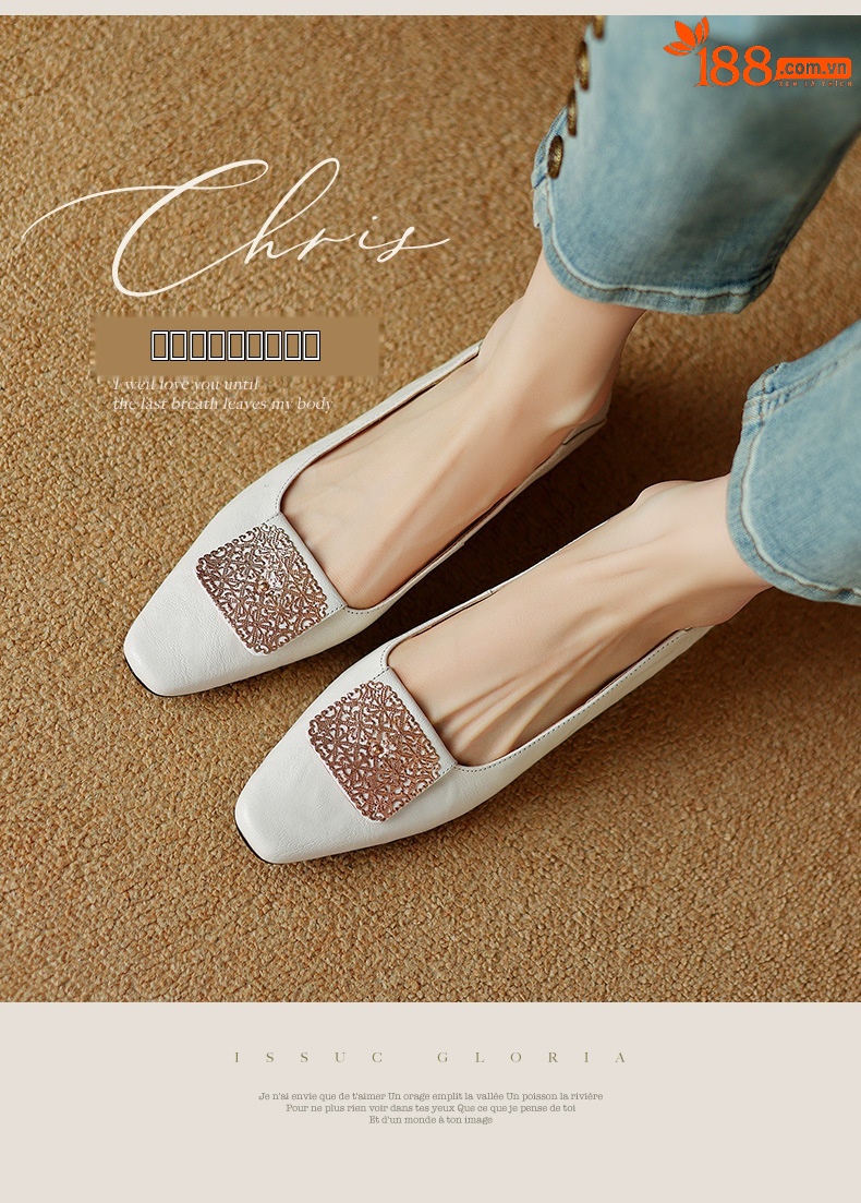 Giày lười nữ da cừu mềm mũi vuông đế thấp — Màu nâu chi tiết 1