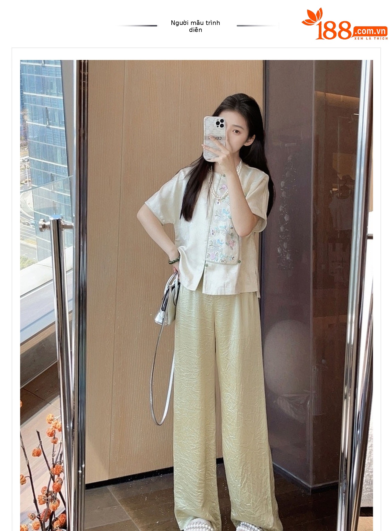 Quần dài ống rộng chất liệu acetate phong cách Trung Quốc mới, dáng suông thẳng đa năng — Màu vàng chi tiết 1