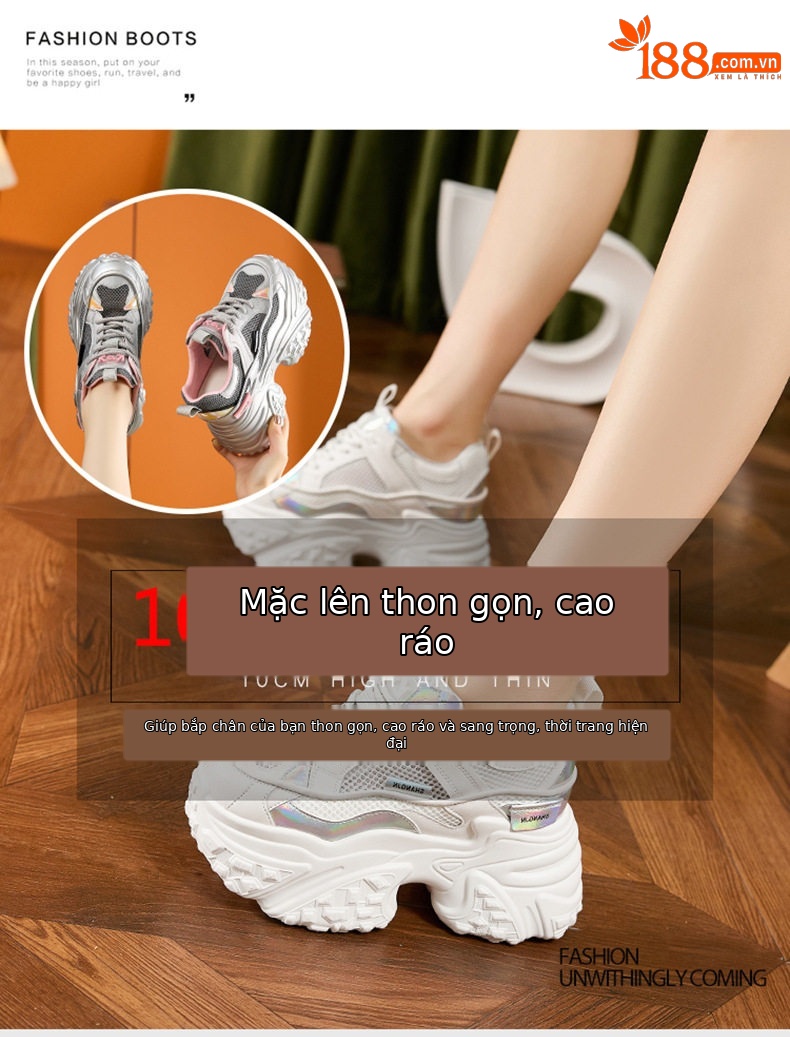 Dép sandal nữ quai chữ V đơn giản, đế wedge cao 8 cm, mũi tròn, phong cách hè — Trắng, Bạc chi tiết 8