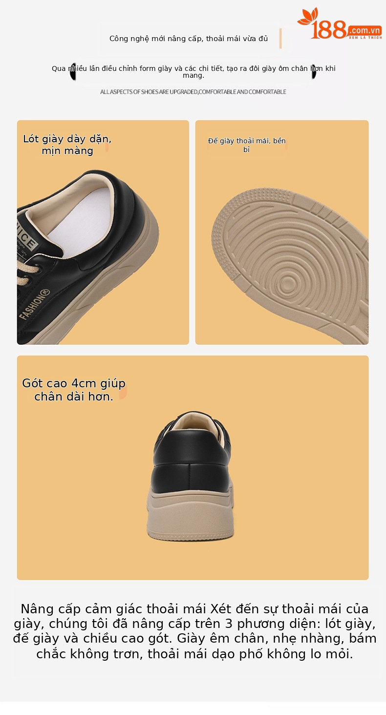 Giày sneaker nữ đế dày chunky mùa xuân hè 2024, đế bệt platform nhẹ chống trượt — DH 29060 màu trắng, DH 29060 Trắng xám, DH 26006 be xám [Mô hình rỗng], DH 29060 Đen Màu mơ chi tiết 6