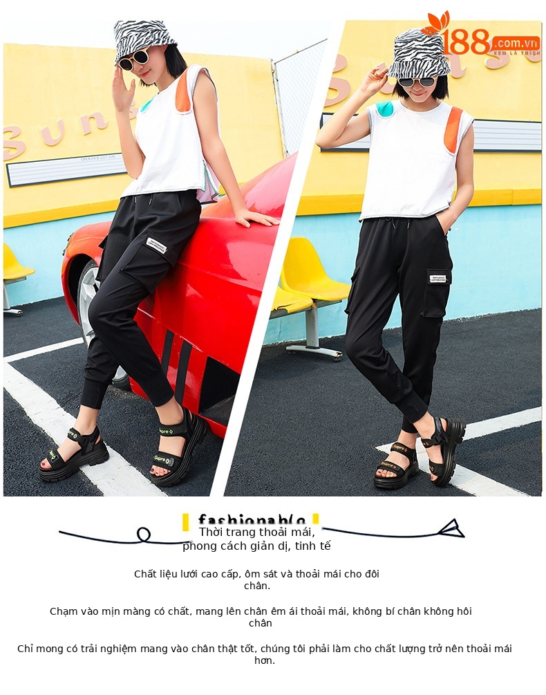 Giày sandal thể thao da thật đế dày nữ gót 4cm quai chữ V khóa dán — JST 1609 cao gót xanh đen 4cm, Đen trắng 2001 LJ, JST 1611 cao gót xanh đen 4cm, 2206 ML màu đen chi tiết 5