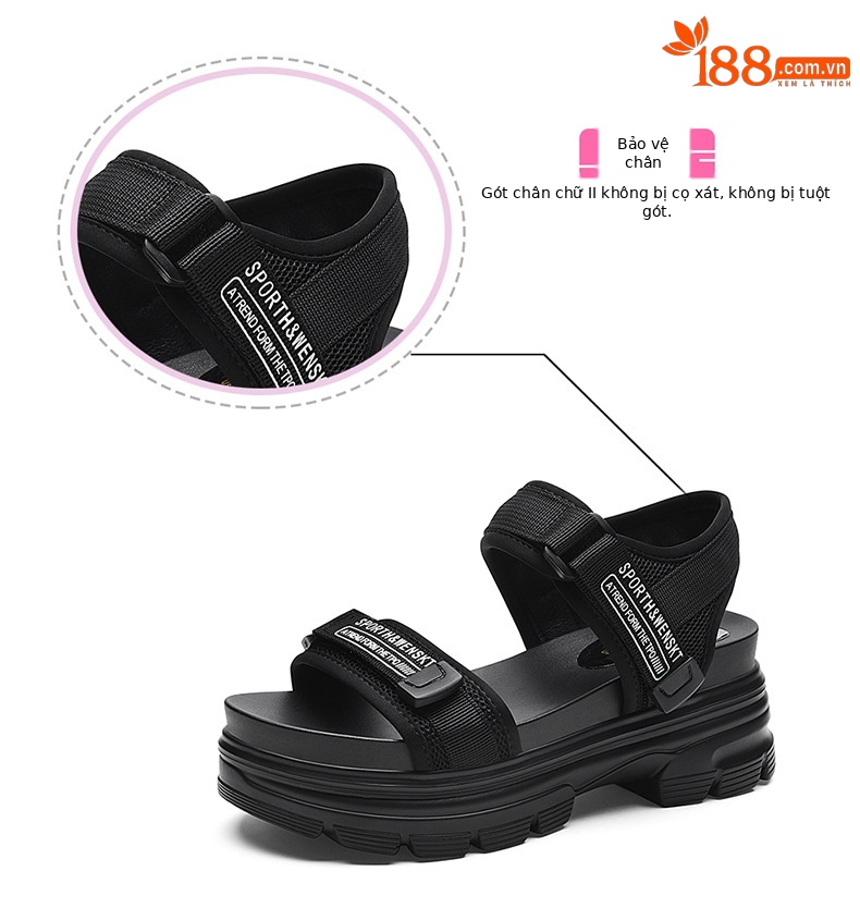 Giày sandal thể thao da thật đế dày nữ gót 4cm quai chữ V khóa dán — JST 1609 cao gót xanh đen 4cm, Đen trắng 2001 LJ, JST 1611 cao gót xanh đen 4cm, 2206 ML màu đen chi tiết 14
