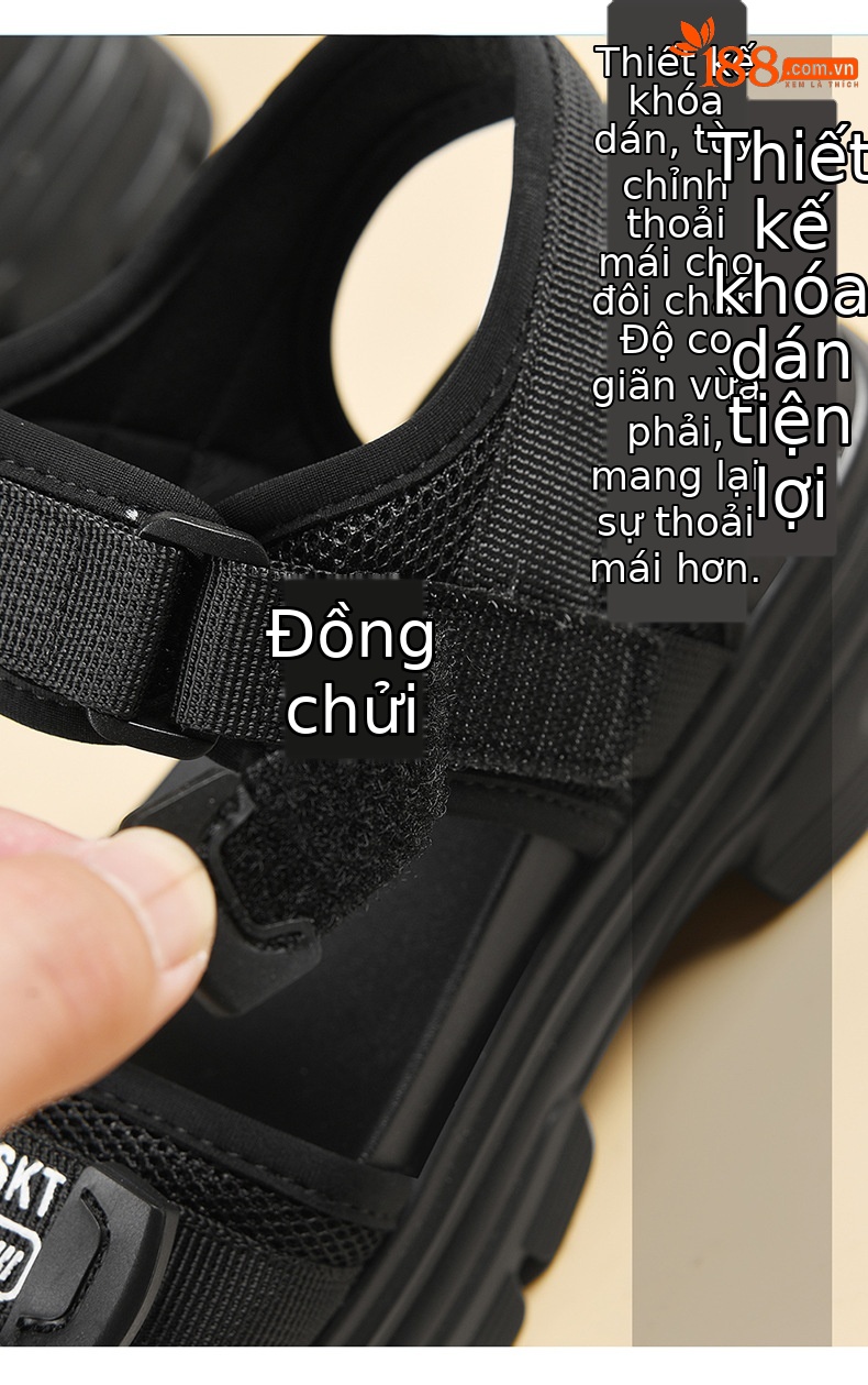 Giày sandal thể thao da thật đế dày nữ gót 4cm quai chữ V khóa dán — JST 1609 cao gót xanh đen 4cm, Đen trắng 2001 LJ, JST 1611 cao gót xanh đen 4cm, 2206 ML màu đen chi tiết 17