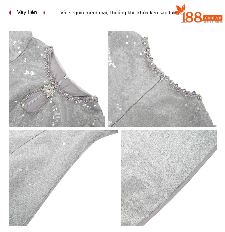 Đầm suông nữ midi phong cách Pháp đính sequin khoét rỗng giảm béo — Gạch vôi chi tiết 2