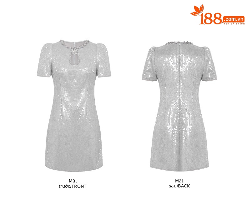 Đầm suông nữ midi phong cách Pháp đính sequin khoét rỗng giảm béo — Gạch vôi chi tiết 3