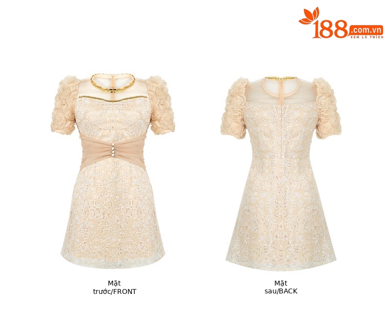 Đầm ren bodycon tay phồng đính kim cương giả nữ thanh lịch mùa hè 2026 — Màu Sâm panh chi tiết 2