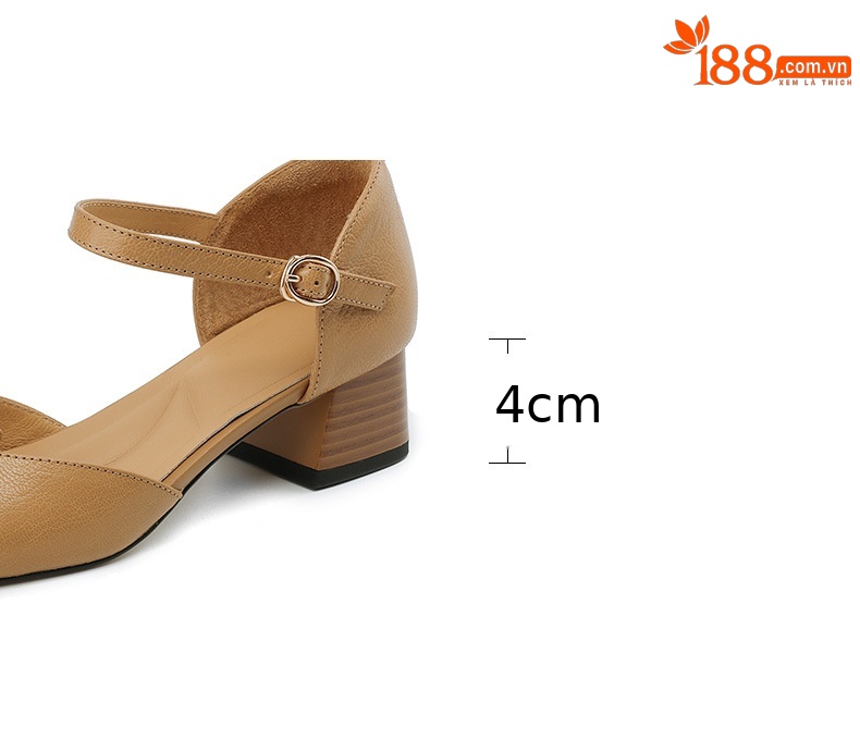 Sandal nữ quai ngang mũi bao da cừu cao cấp, gót vuông ổn định — Màu trắng be chi tiết 4