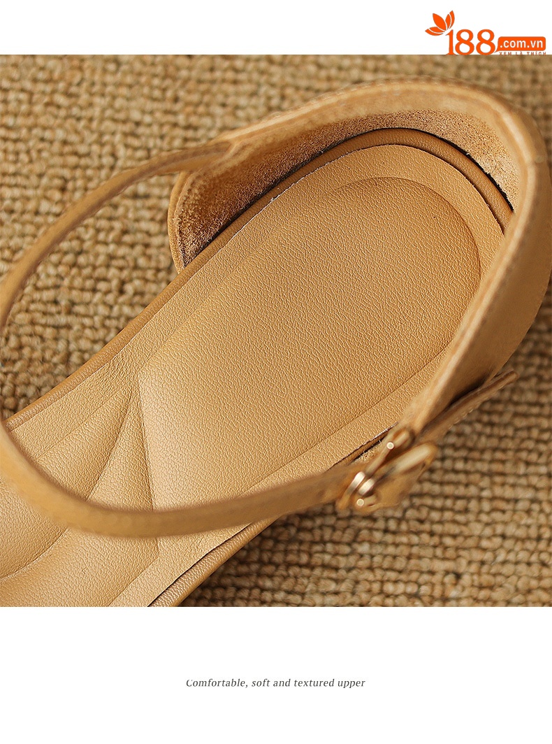 Sandal nữ quai ngang mũi bao da cừu cao cấp, gót vuông ổn định — Màu trắng be chi tiết 15