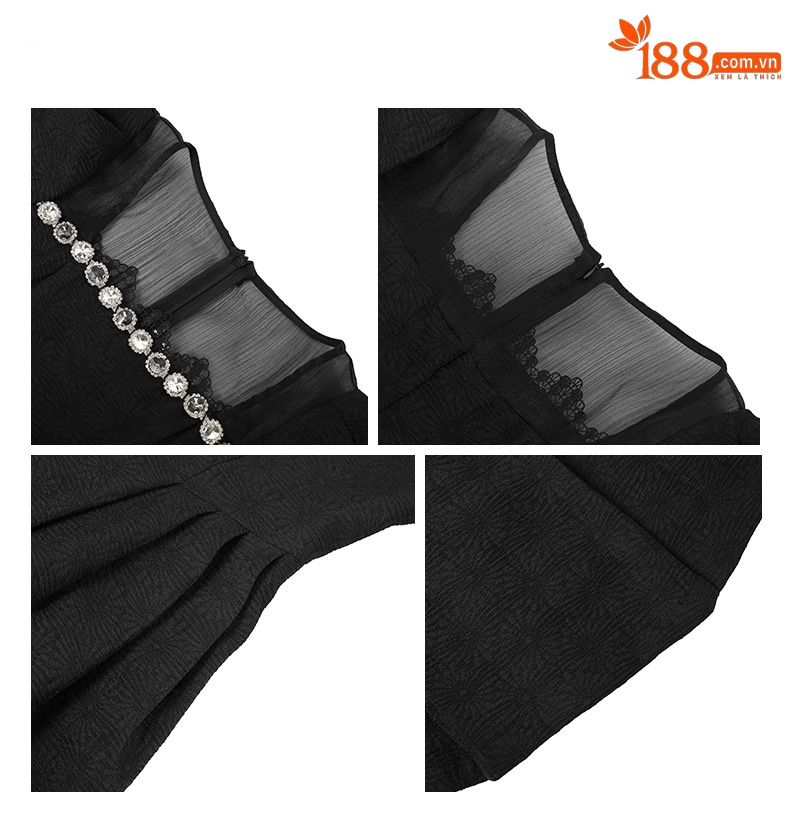 Váy đen bồng xòe cổ vuông thắt eo kiểu công chúa — Màu đen chi tiết 2