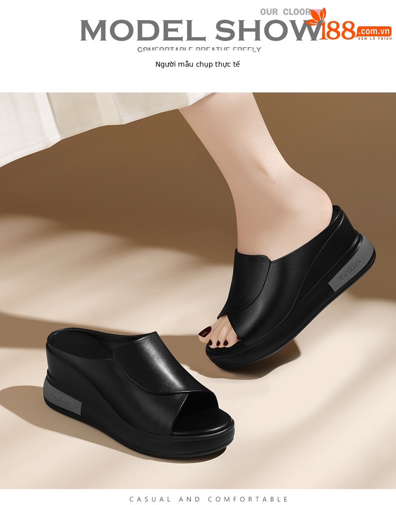 Dép sandal cao gót nữ quai ngang da thật gót 5 cm — 1949 màu be/gót cao 5cm, 1949 Đen/cao gót 5cm chi tiết 4