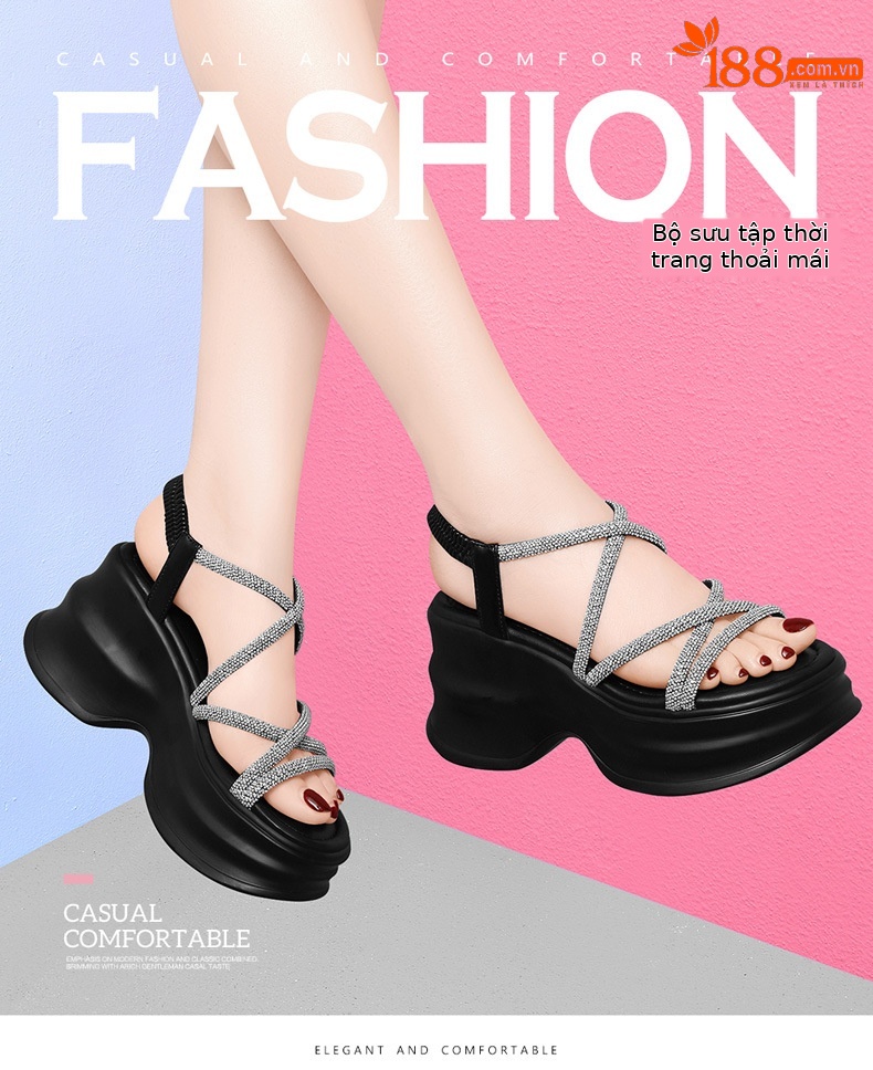 Sandal da thật phong cách tiên nữ, giày La Mã đế dày đính đá, gót 8.5 cm, mùa hè 2024 — 1971 Màu Be/Chiều cao gót 8.5cm, 1971 đen/Chiều cao gót 8.5cm chi tiết 1