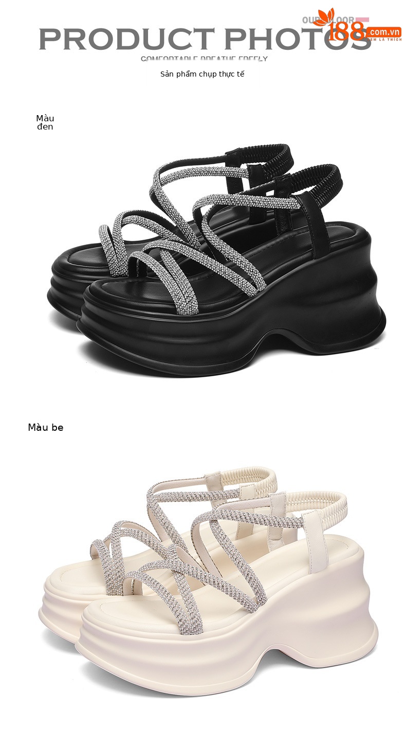 Sandal da thật phong cách tiên nữ, giày La Mã đế dày đính đá, gót 8.5 cm, mùa hè 2024 — 1971 Màu Be/Chiều cao gót 8.5cm, 1971 đen/Chiều cao gót 8.5cm chi tiết 12