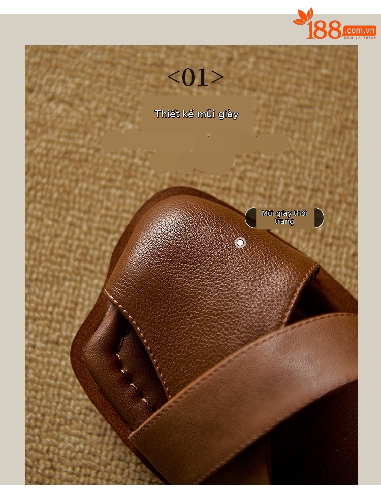 Sandal nữ da bò bít mũi quai ngang đế bằng — Màu nâu chi tiết 4