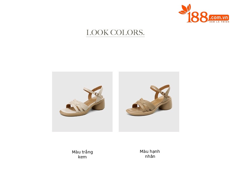 Sandal nữ quai ngang hở mũi da cừu đế dày gót thô 7 cm — Màu trắng be chi tiết 5