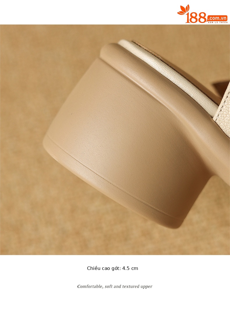 Sandal nữ quai ngang hở mũi da cừu đế dày gót thô 7 cm — Màu trắng be chi tiết 14