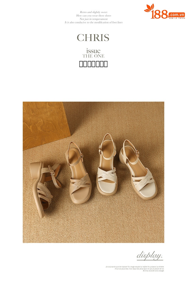 Sandal nữ quai ngang hở mũi da cừu đế dày gót thô 7 cm — Màu trắng be chi tiết 16