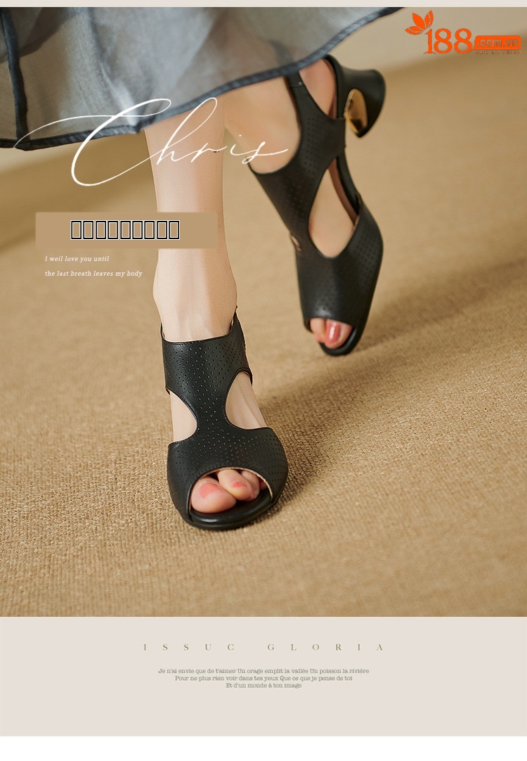 Sandal nữ quai ngang khóa da bò lớp 1 gót vuông hở mũi hở gót — Màu đen chi tiết 1