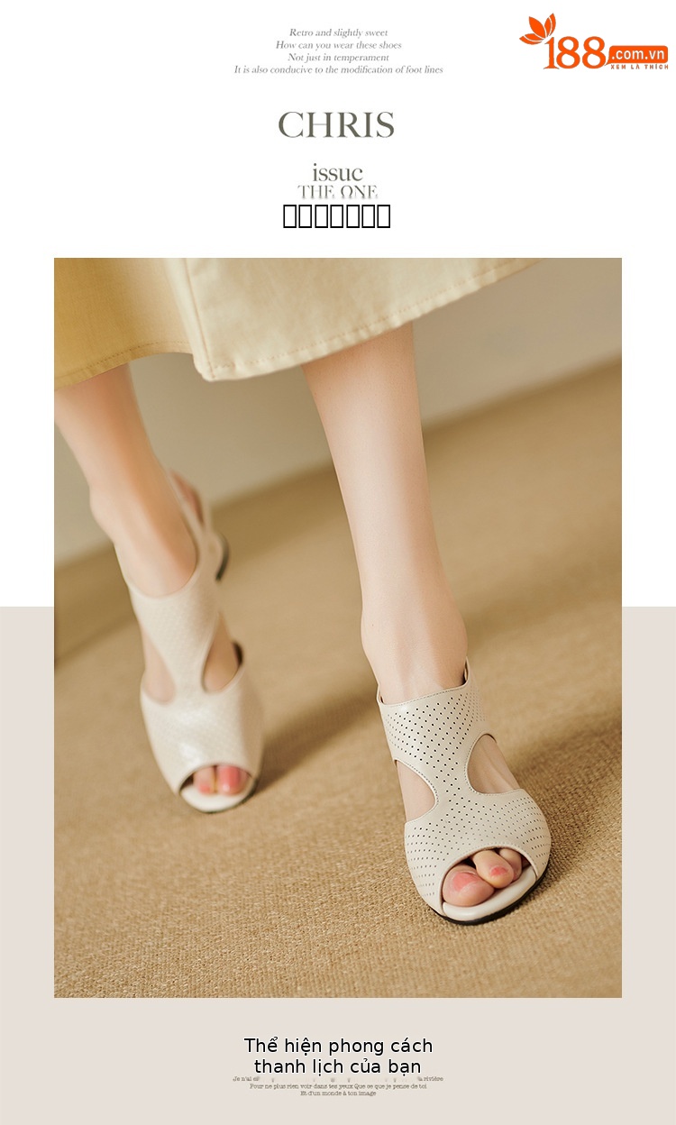 Sandal nữ quai ngang khóa da bò lớp 1 gót vuông hở mũi hở gót — Màu đen chi tiết 5