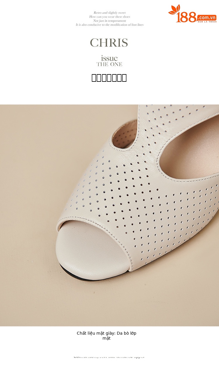 Sandal nữ quai ngang khóa da bò lớp 1 gót vuông hở mũi hở gót — Màu đen chi tiết 12