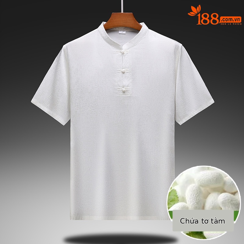 Bộ đồ nam ngắn tay lụa tơ tằm cổ đứng phong cách nhà Đường — Áo Đen 833-7