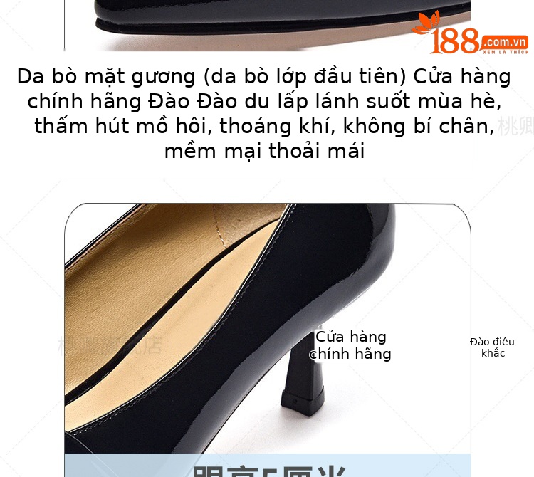 Giày cao gót nữ mũi nhọn da bóng gót nhọn thanh lịch — Màu đen chi tiết 9