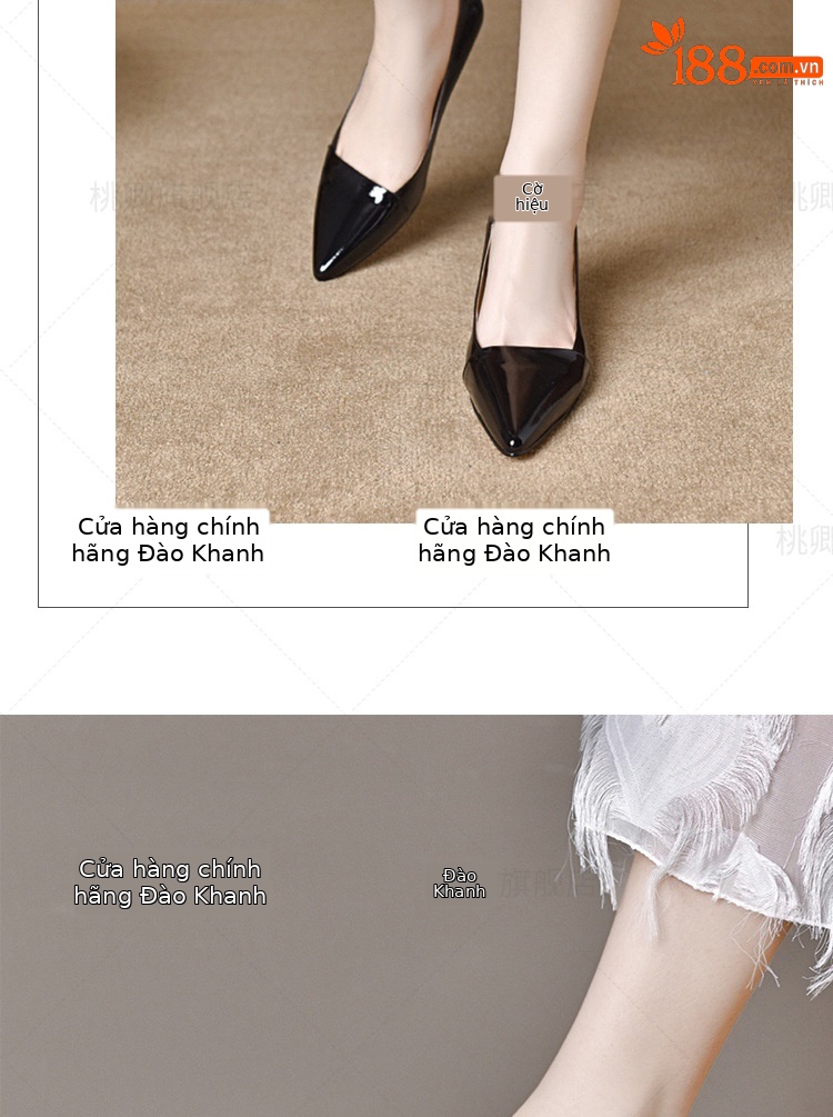 Giày cao gót nữ mũi nhọn da bóng gót nhọn thanh lịch — Màu đen chi tiết 15