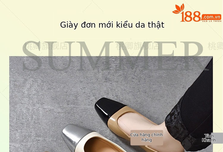 Giày lười nữ mũi vuông da thật đế bằng mềm, xỏ chân tiện lợi — Màu đen chi tiết 1