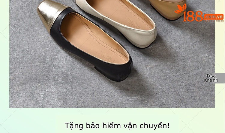 Giày lười nữ mũi vuông da thật đế bằng mềm, xỏ chân tiện lợi — Màu đen chi tiết 2