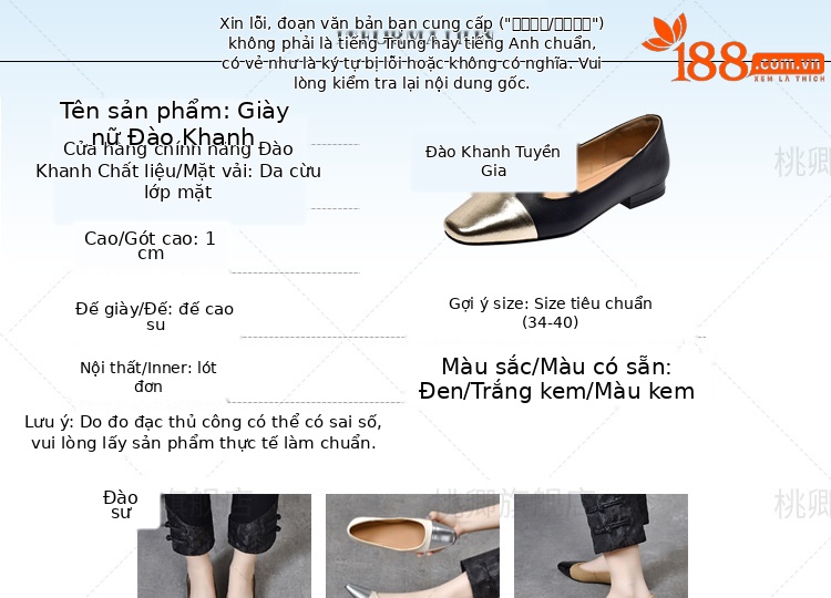 Giày lười nữ mũi vuông da thật đế bằng mềm, xỏ chân tiện lợi — Màu đen chi tiết 4