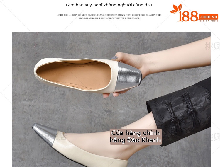 Giày lười nữ mũi vuông da thật đế bằng mềm, xỏ chân tiện lợi — Màu đen chi tiết 5