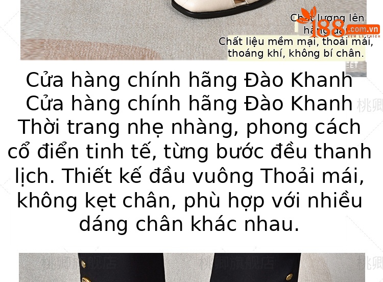 Sandal da thật nữ quai ngang hở mũi gót vuông 5 cm phối váy — Màu đen chi tiết 6