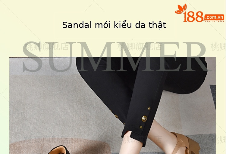 Dép sandal nữ da thật mũi kín quai ngang gót vuông đế dày — Màu đen chi tiết 1