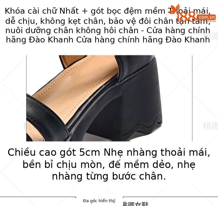 Dép sandal nữ da thật mũi kín quai ngang gót vuông đế dày — Màu đen chi tiết 10