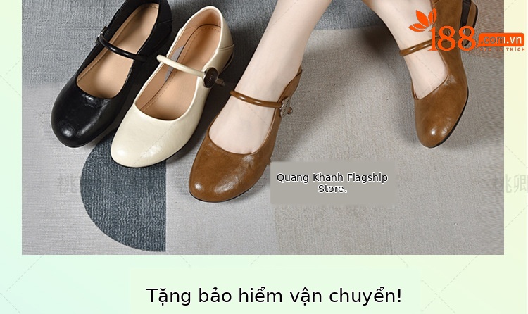 Giày Mary Jane nữ da thật mũi tròn đế mềm gót vuông thấp xỏ chân — Màu nâu chi tiết 2