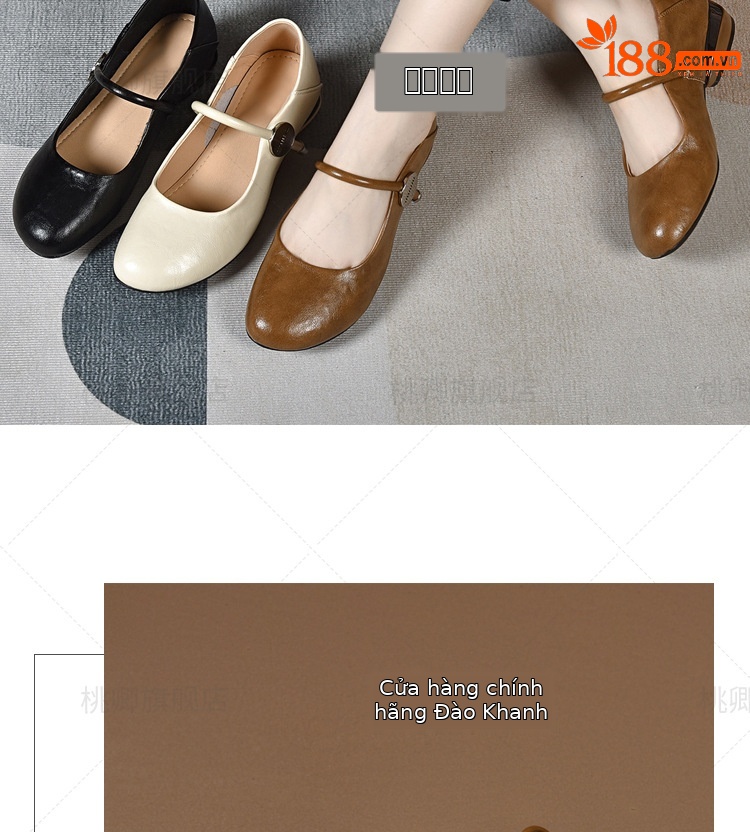 Giày Mary Jane nữ da thật mũi tròn đế mềm gót vuông thấp xỏ chân — Màu nâu chi tiết 14