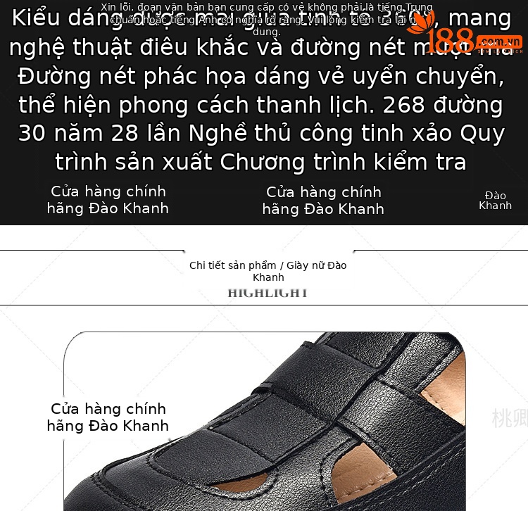 Giày sandal nữ da thật khoét lỗ mũi tròn đế dày bệt phong cách La Mã — Màu đen chi tiết 8