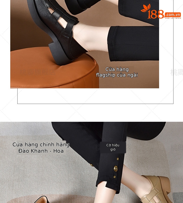Giày sandal nữ da thật khoét lỗ mũi tròn đế dày bệt phong cách La Mã — Màu đen chi tiết 13
